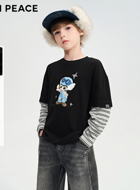 [5A抑菌]MINIPEACE太平鸟童装男童长袖T恤儿童条纹潮酷秋冬装新款