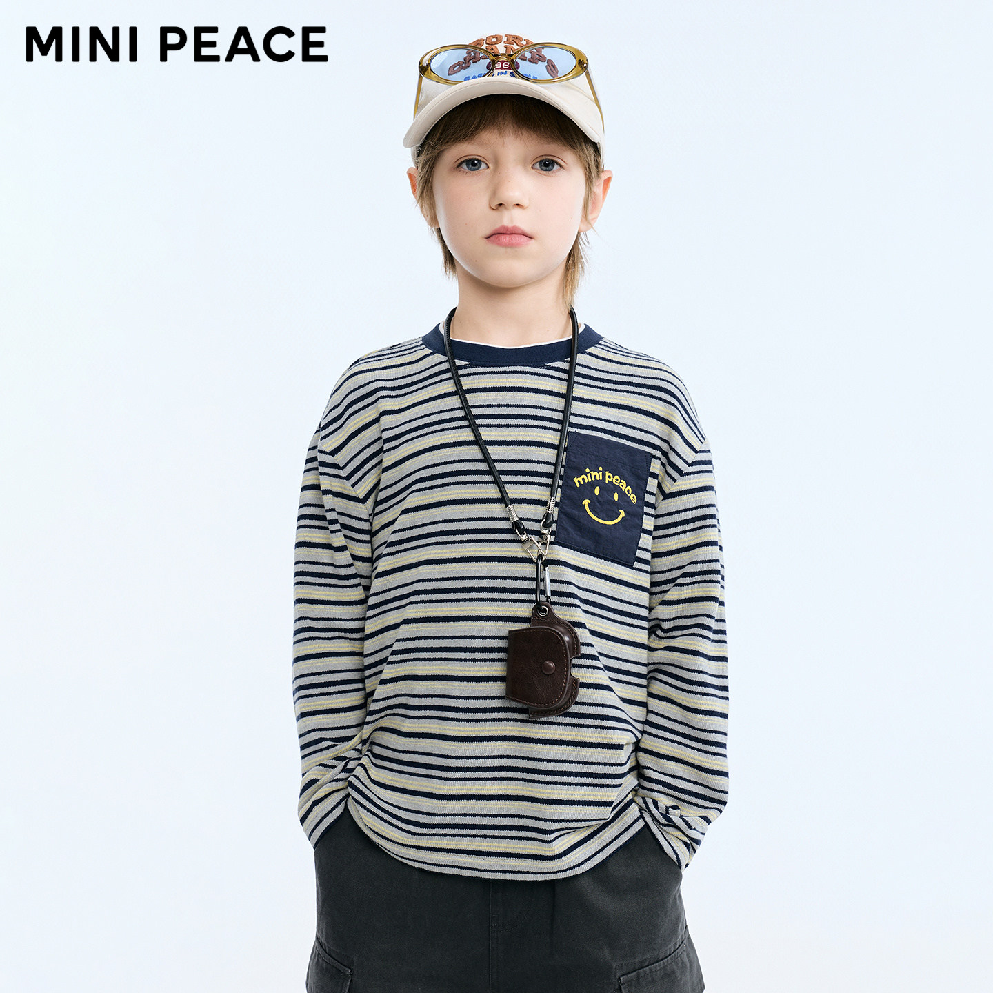 MINIPEACE太平鸟童装男童长袖T恤儿童条纹打底衫儿童春秋装上衣潮