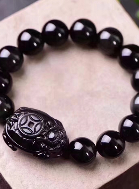 天然黑曜石龙龟财运手串