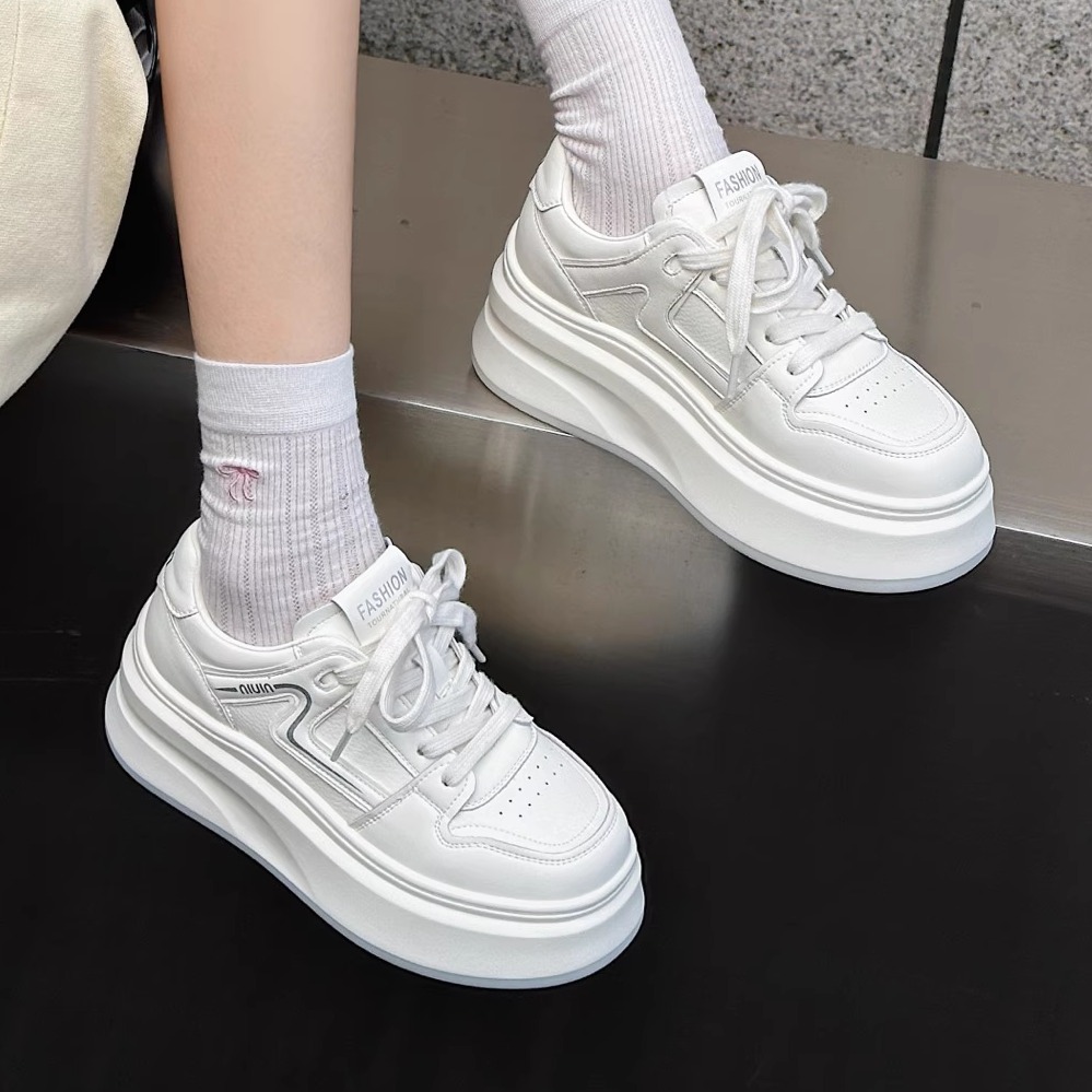真皮小白鞋女2025年秋季新款系带厚底松糕鞋时尚百搭运动休闲板鞋