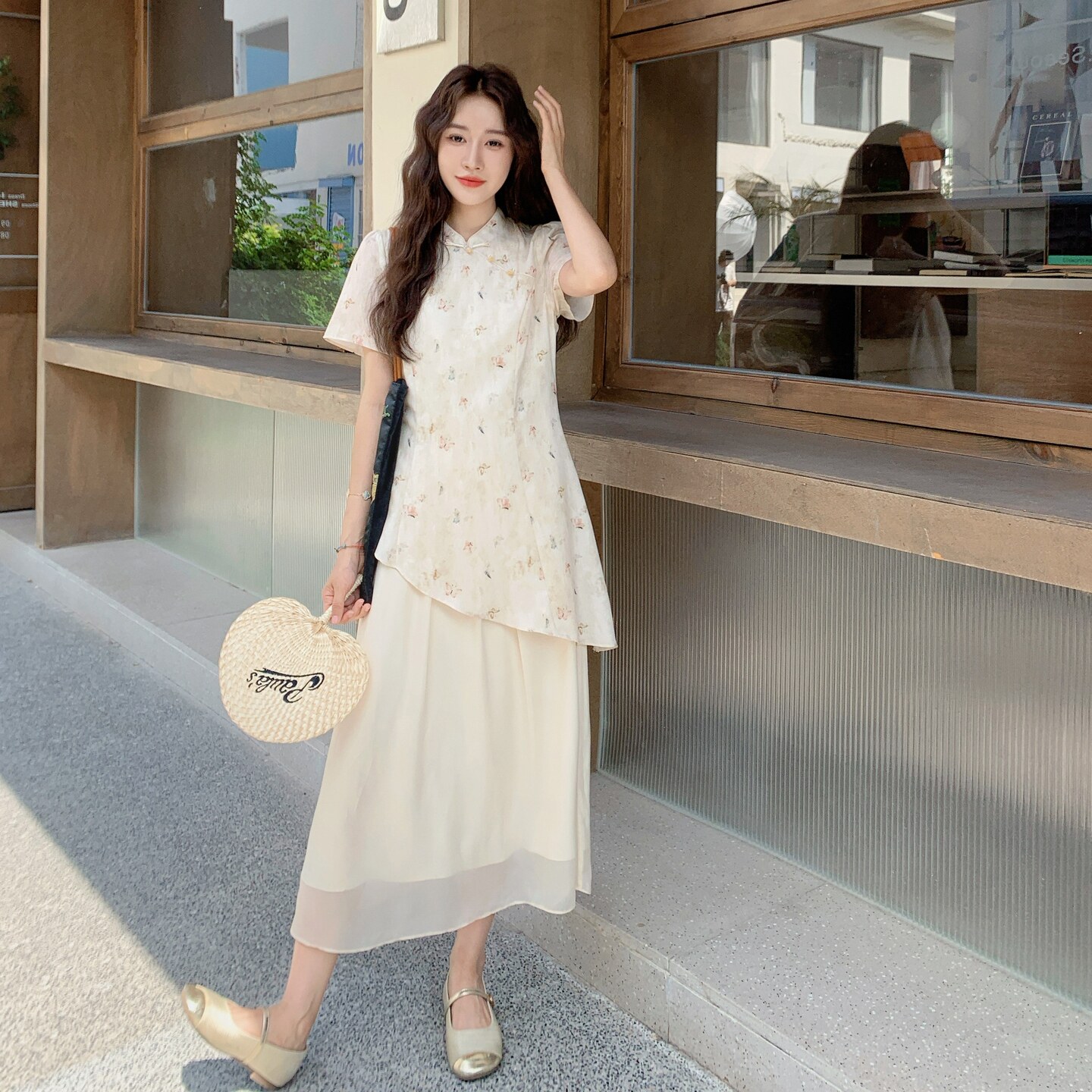 假两件汉服穿搭新中式国风连衣裙女夏古风轻奢气质改良旗袍白长裙