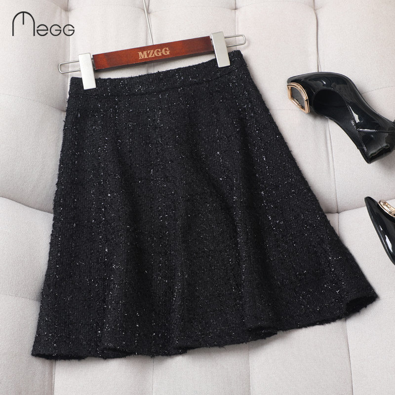 黑色亮丝百褶裙2021秋冬小香风高腰大码a字半身裙气质短款小伞裙