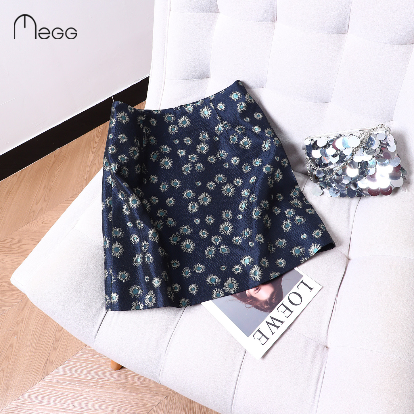 木子格格 蓝色时髦提花裙2026春季新品高腰显瘦短裙高級A字半身裙,女装/女士精品,半身裙,淘宝优惠券,粉丝福利购,淘宝优惠卷