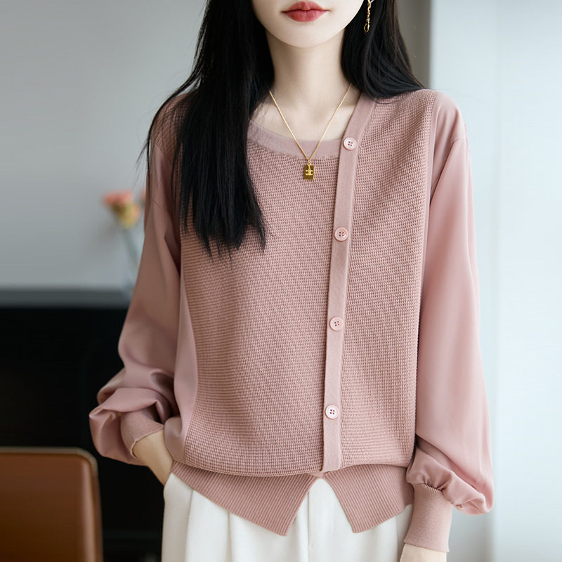 2025新款早秋大码胖mm女士套头针织衫遮肚子长袖毛衣上衣圆领罩衫