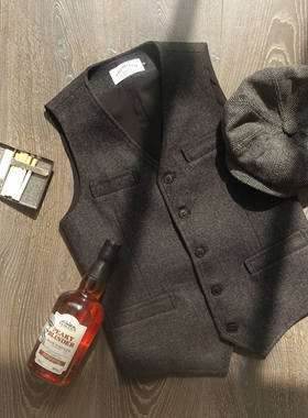 CAILENOW 浴血黑帮羊毛粗花呢人字纹谢尔比美式复古tweed猎装马甲