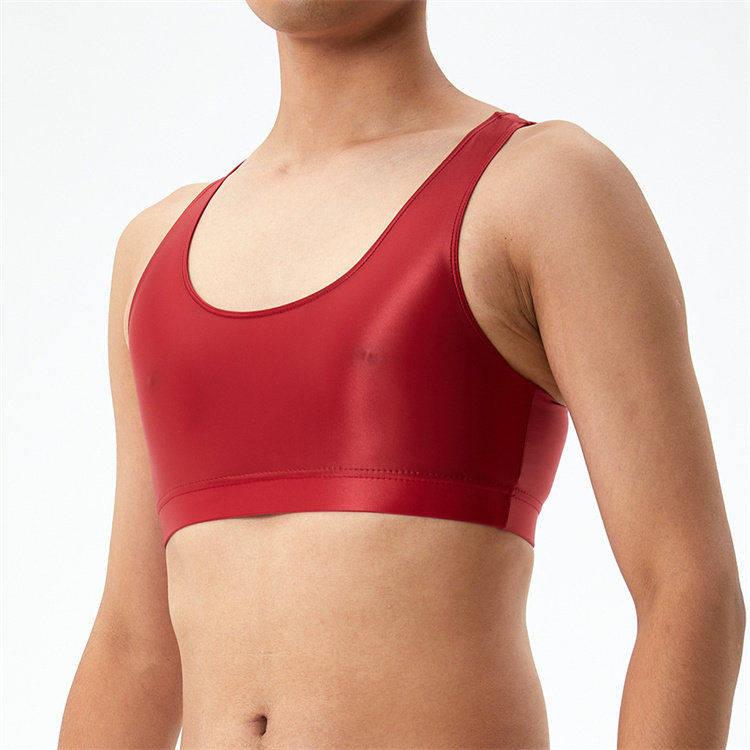 欧美舒适丝滑男士背心油亮光泽透明舒适透气高弹性感大码家居内衣