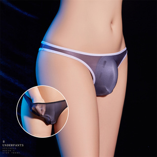 超薄性感透明男士内裤透气舒适U凸囊袋枪弹分离舍宾光泽丁字裤男