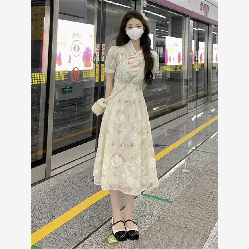 今年流行爆款小众中式旗袍高级a字裙子轻熟连衣裙女夏季2025新款