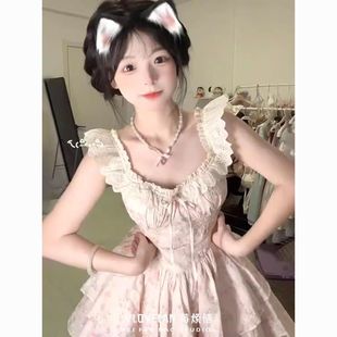 甜妹蓬蓬短裙 夏季 新款 公主甜美小飞袖 碎花连衣裙温柔收腰显瘦法式