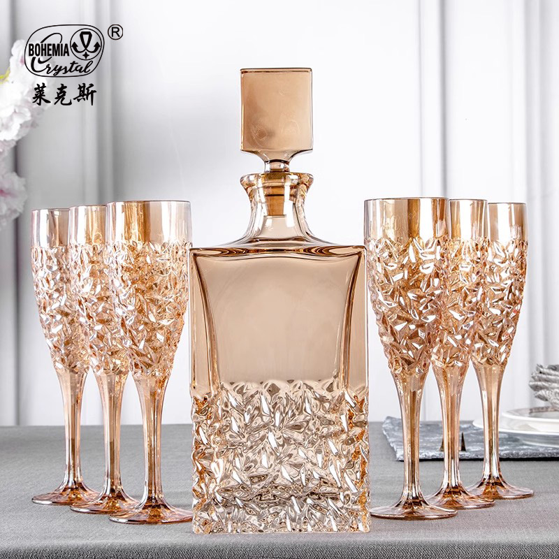 进口水晶玻璃酒杯香槟杯礼盒套装捷克创意高脚杯轻奢高档红酒杯