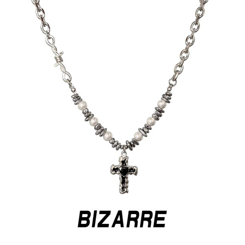 BIZARRE｜十字架珍珠拼接项链爱心百搭个性锁骨链小众甜酷y2k配饰