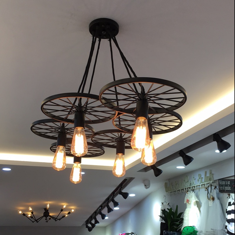 复古吊灯饰工业风怀旧创意个性装饰服装店吧台loft铁艺术车轮灯具_虎窝淘