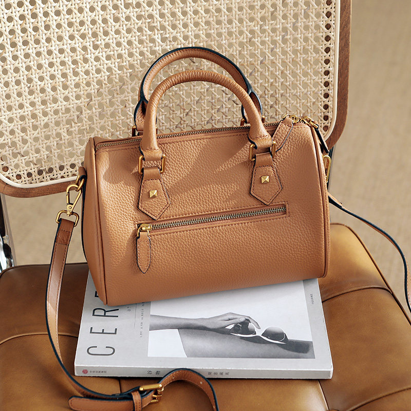 2020新款波士顿时尚复古简约通勤真皮头层牛皮单肩手提斜挎女包包