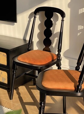 法式复古餐椅家用设计师实木靠背书桌椅美式轻奢餐厅咖啡厅中古椅