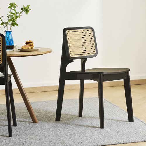 中古藤编实木黑色设计师餐椅