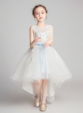 公主裙女童蓬蓬纱生日洋气花童婚礼主持人儿童钢琴演出服白色秋季