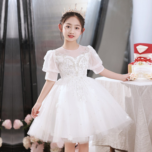 女童白色礼服公主裙高端