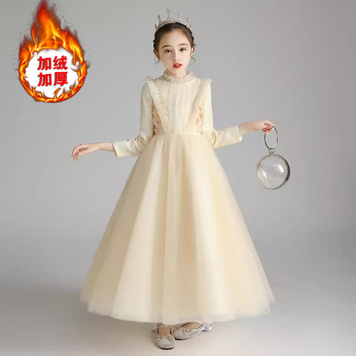 加绒冬天生日花童主持人长袖礼服