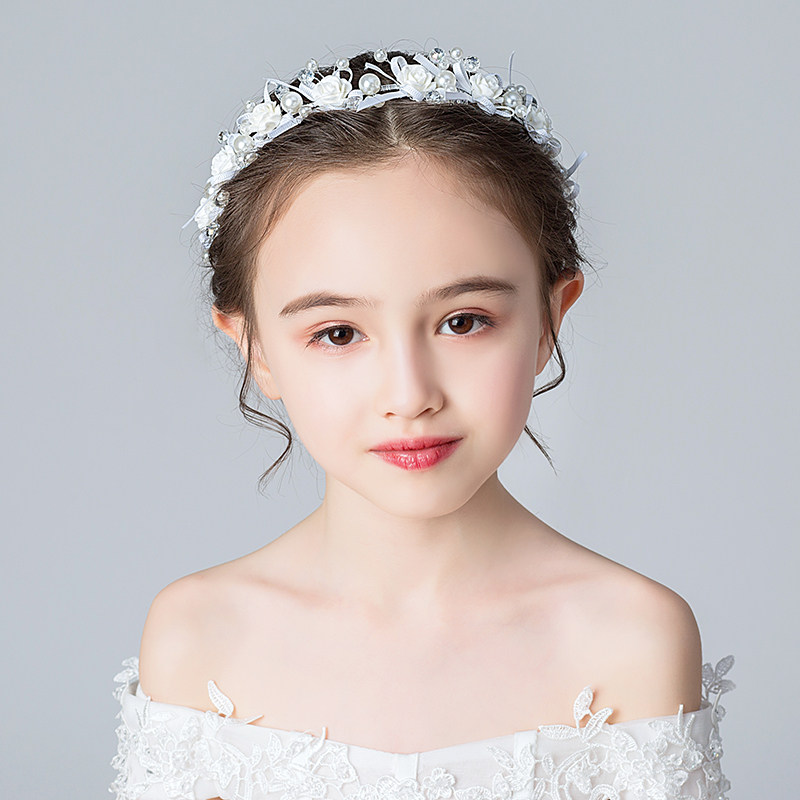 女童头饰儿童发箍白色头箍女孩饰品礼服配饰演出发饰花冠花童皇冠