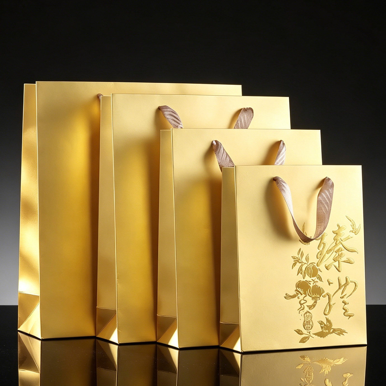 通用金色臻礼手提袋红色橙色滋补品礼袋鱼胶燕窝菌菇干货手拎纸袋图片