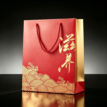通用红色滋养手提袋滋补品名贵礼品木纹纸袋燕窝虫草鱼胶海参手拎
