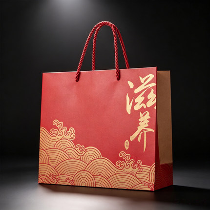 滋养红色手提袋鱼胶海参滋补品通用木纹纸手拎袋虫草燕窝名贵礼品