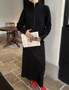 2025秋冬新款 套装 女立领拉链卫衣外套 高腰半身裙两件套 时尚