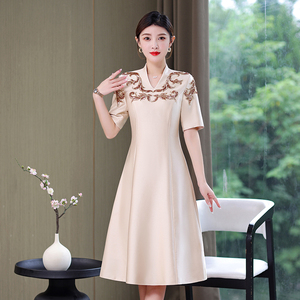 RY1660#香槟色女士连衣裙优雅气质参加婚礼小礼服裙高贵显瘦