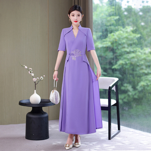 RM9161#中国风夏季连衣裙女2023新款中式复古刺绣裙子收腰显瘦气质长裙