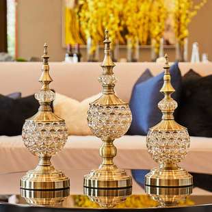 软装 饰品家居摆件时尚 玻璃金属糖果盘储物罐现代创意样板房装 欧式