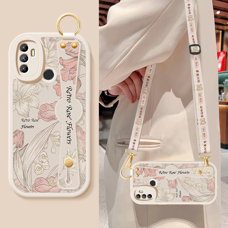 适用oppoa58手机壳a56s新款腕带opopa55s春日鲜花a32硅胶a57软壳A53外壳a36镜头a52防摔a35保护套a58x女款A56