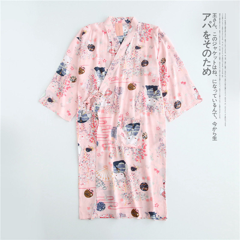 日本女士柔软亲肤绵绸复古和风睡衣睡裙汉服居家服汗蒸服舒适透气