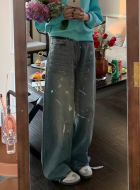 Oh! Me Tell【A.C同款】手工泼墨涂鸦做脏做旧宽松水洗阔腿牛仔裤