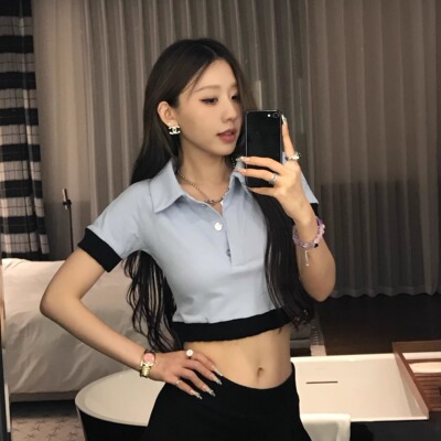 ROSE同款撞色短款polo衫