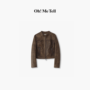 Oh！Me Tell【jennie金智妮同款】系带修身短款夹克皮衣外套女