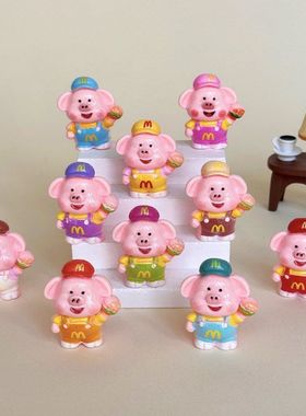 卡通麦麦汉堡猪 盲袋萌粒diy饰品挂件钥匙扣公仔桌面摆件树脂配件