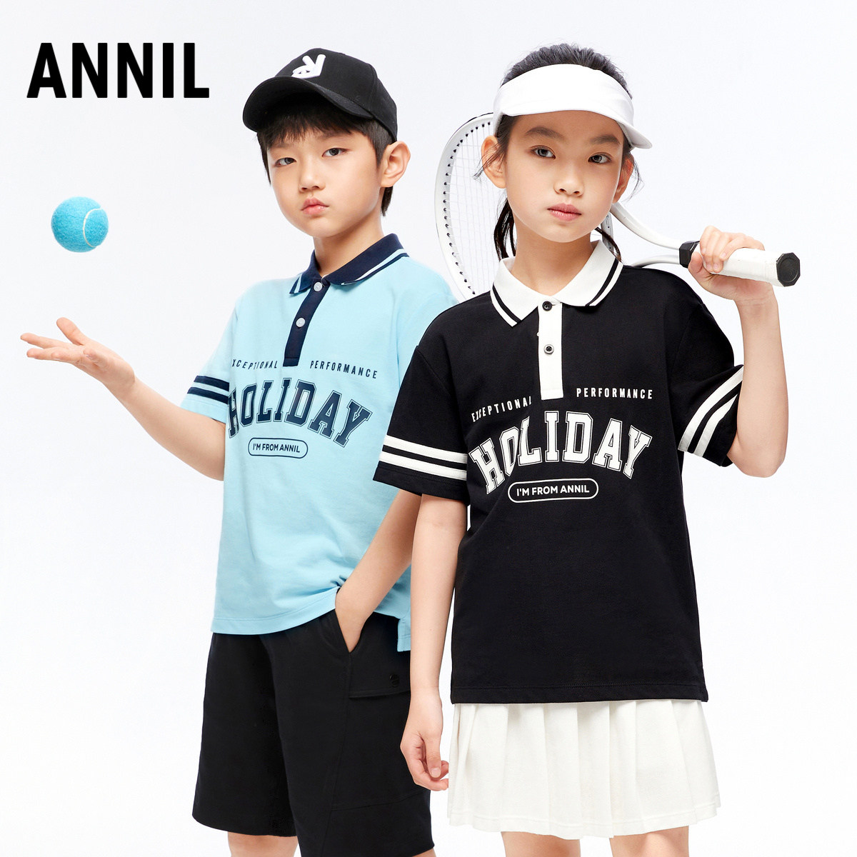 安奈儿男女童翻领短袖针织衫