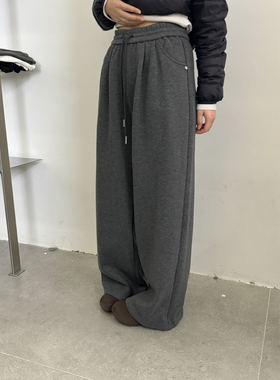 TSD MORE-感高腰抽绳设计松紧腰阔腿裤加绒休闲裤（含2羊毛）1096