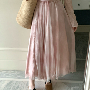 DARA ROSE-晕染高级感气质收腰垂感网纱A字长裙长款半身裙S8879