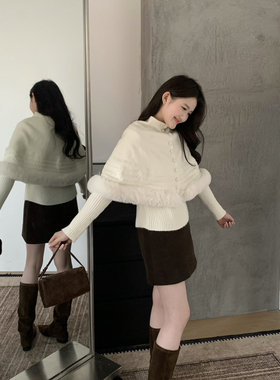 grapestone 冬季斗篷款时尚两件套针织衫+小衫套装90120