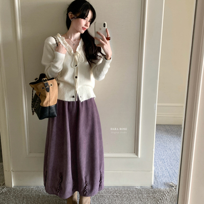 DARA ROSE-6年早春韩系高级感爆款灯芯绒软糯花边花苞半身裙B8049