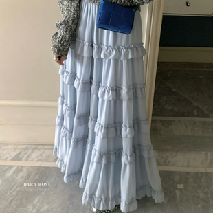 DARA ROSE-上新温柔风荷叶边层层蛋糕裙高腰显瘦a字裙半身裙S8776