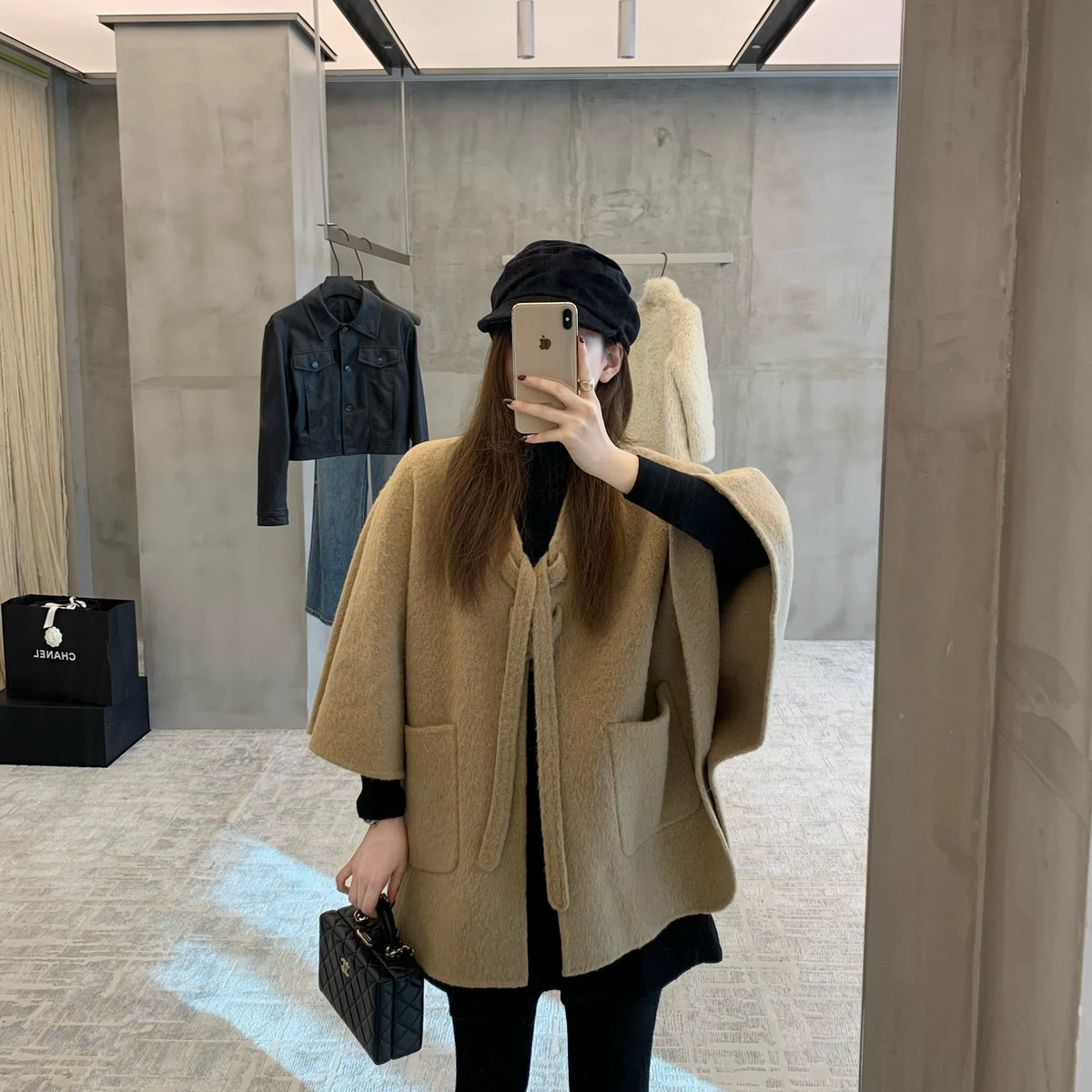 EASE-众绑带设计感羊毛呢斗篷羊毛外套(含60羊毛)(10苏力)25d023