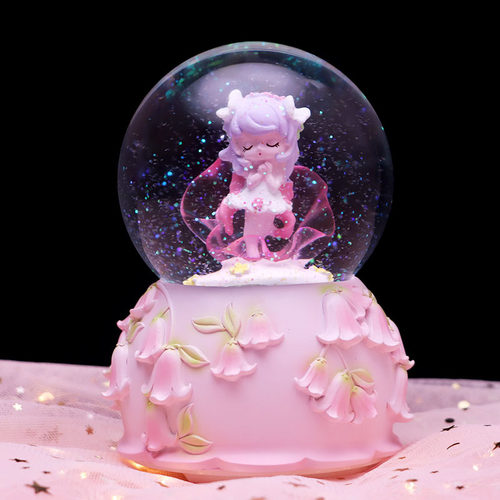 花精灵水晶球音乐盒花仙子八音盒发光旋转可爱女生日礼物桌面摆件