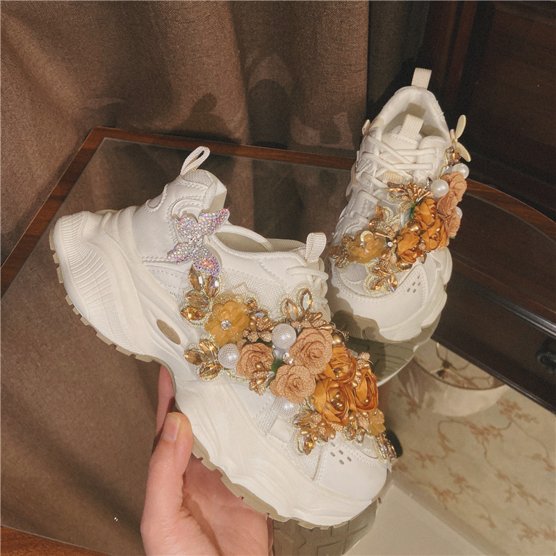 蕾丝重工增高老爹鞋甜美