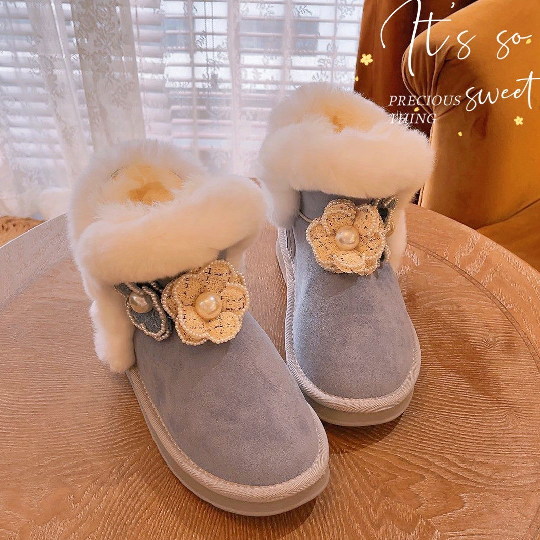 新款重工设计小香风加厚圆头短筒雪地靴气质牛仔蓝防滑冬季大棉鞋,女鞋,时尚雪地靴,淘宝优惠券,粉丝福利购,淘宝优惠卷