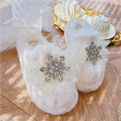 春秋原创包头外穿拖鞋毛毛仙女蝴蝶结镶钻厚底高级感小众设计毛拖