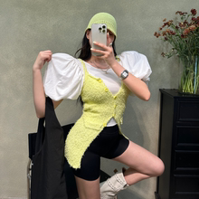 2025夏季新款韩系法式复古泡泡袖衬衫女设计感小众高级感短袖T恤