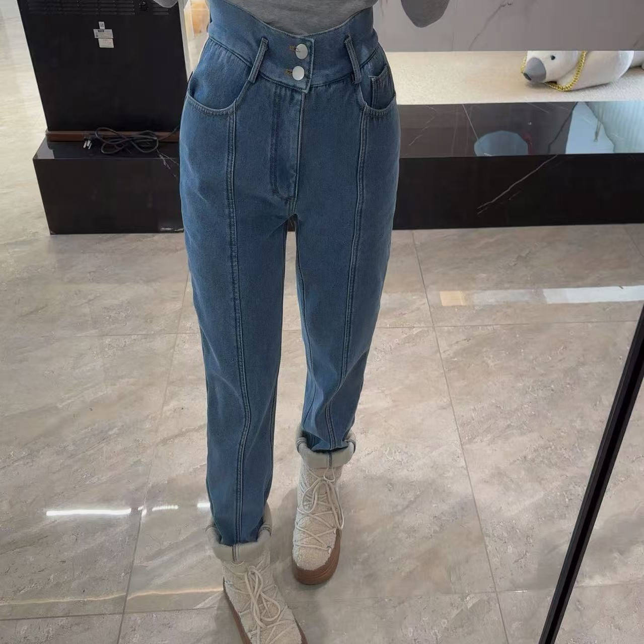 【简而不凡】原单订制加厚抓毛直筒牛仔裤