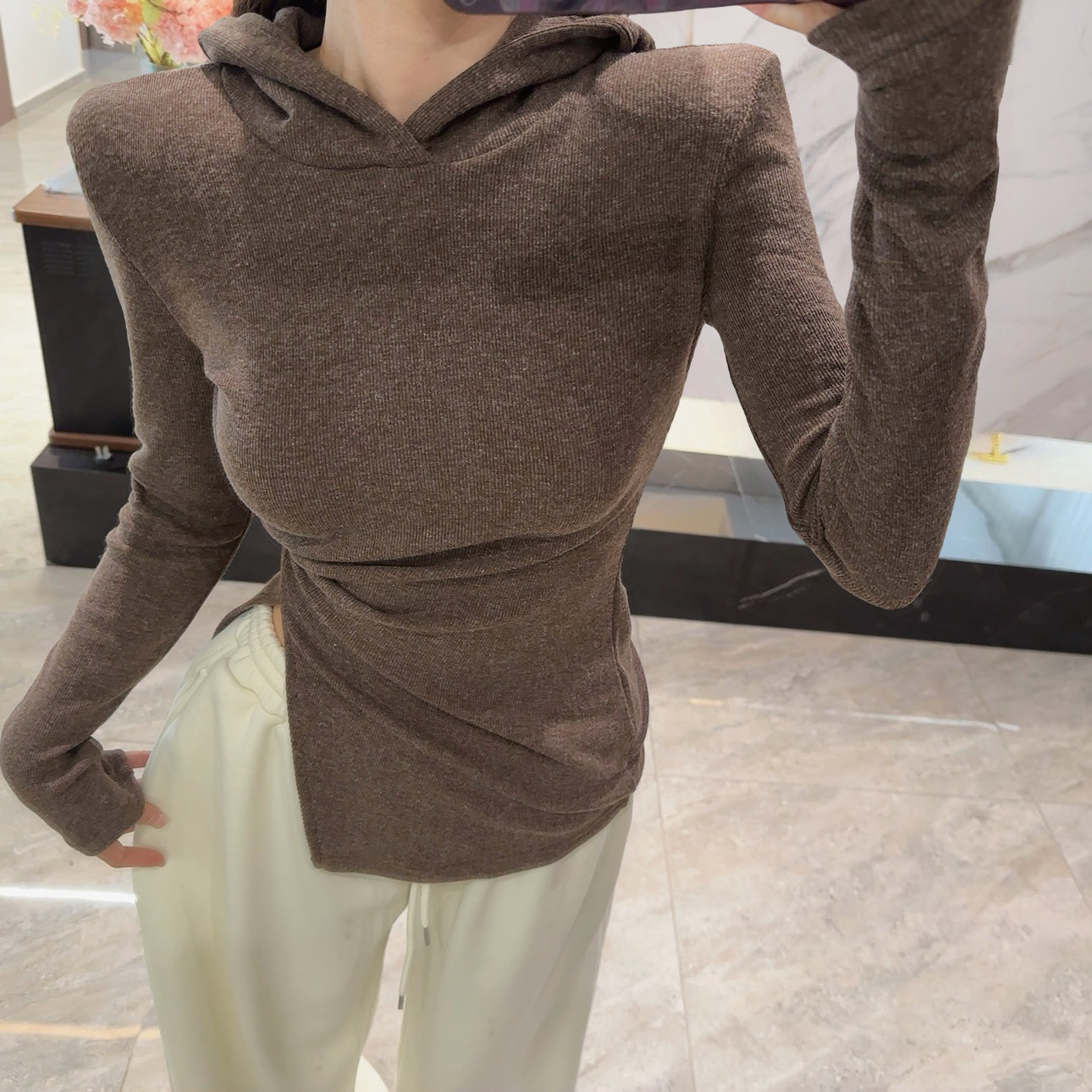 【内搭小心机】原单高品质帽子开衩上衣